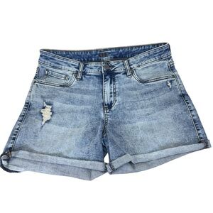 Kut from the Kloth. Blue Jean Shorts with Rolled Hem and Faded Finish